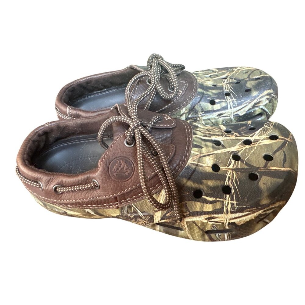 Mens Crocs Camo & Brown Slip-On Shoes M8 W10 Made In China Durable Comfortable